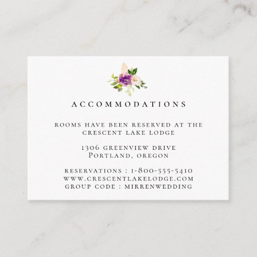 パープル赤面結婚フローラの宿泊施設 エンクロージャーカード (正面)