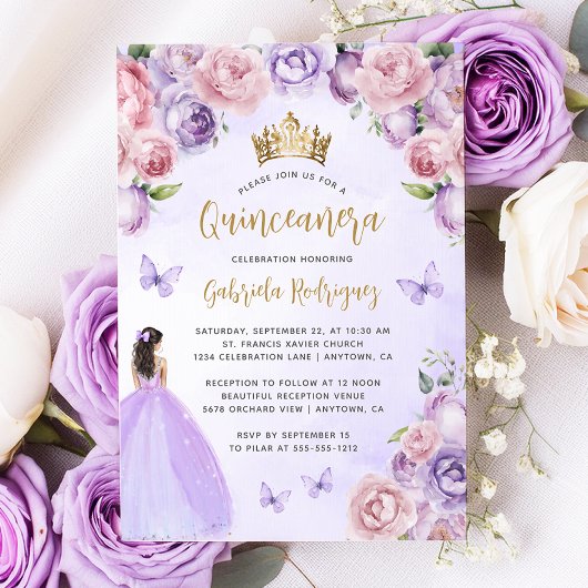 パープル赤面金ゴールドフローラウォーターカラーキンセアニラ 招待状