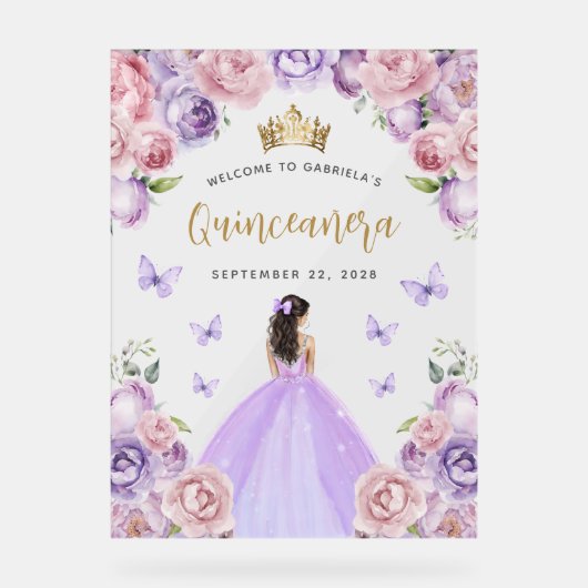 パープル赤面金ゴールドフローラキンセアニラウェルカム アクリルサイン (正面)