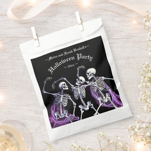 パープル踊りスケルトン黒い死のハロウィーン フェイバーバッグ (クリップ留めされた状態)
