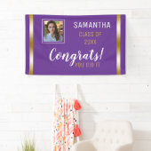 パープル金ゴールドおめでとう大学院写真卒業 横断幕 (インサイチュ)