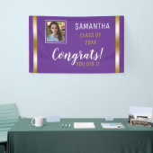 パープル金ゴールドおめでとう大学院写真卒業 横断幕 (トレードショー)