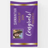 パープル金ゴールドおめでとう大学院写真卒業 横断幕 (縦)