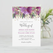 パープル金ゴールドきらめくアメジスト結婚式招待状 招待状 (スタンド正面)