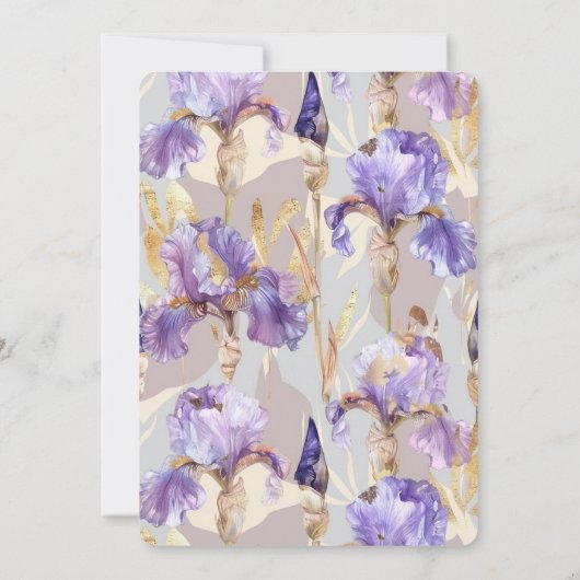 パープル金ゴールドアイリスフローラバタフライブライダルシャワー 招待状 (裏面)