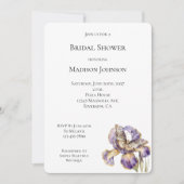 パープル金ゴールドアイリスフローラバタフライブライダルシャワー 招待状 (正面)