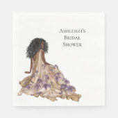 パープル金ゴールドアイリスフローラブライダルシャワーブラックウーマン スタンダードランチョンナプキン (正面)