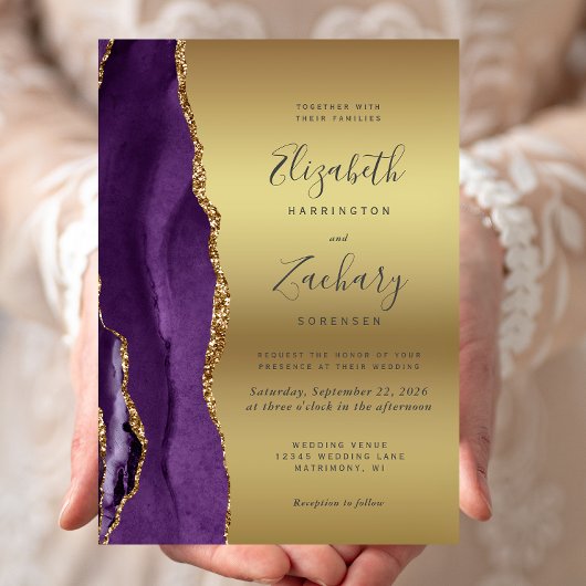 パープル金ゴールドアガテグラム結婚式招待状 招待状
