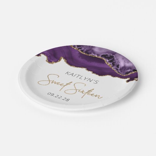 パープル金ゴールドアガテスウィート16バースデーパーティー ペーパープレート (アングル)