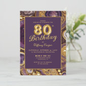 パープル金ゴールドアガテマーブル80th誕生日招待状 招待状 (スタンド正面)