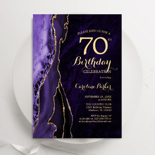 パープル金ゴールドアガテ70誕生日 招待状