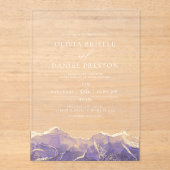 パープル金ゴールドアゲエレガント結婚テモダンィーズ アクリル招待状 (正面)