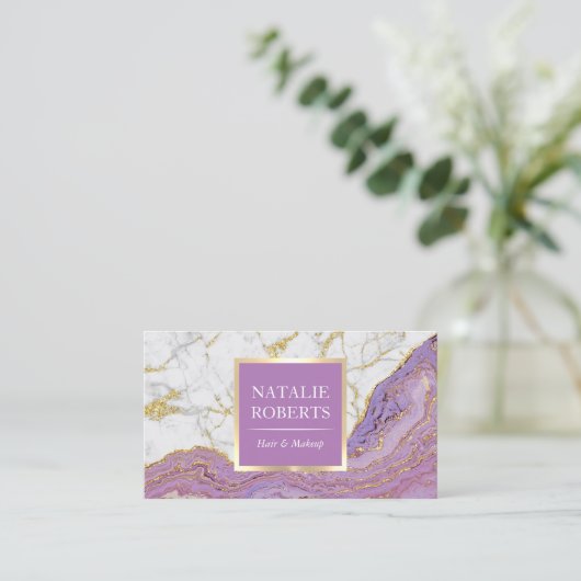 パープル金ゴールドアゲモダンート大理石ヘアメイクアップアーティスト 名刺 (スタンド正面)