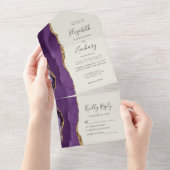 パープル金ゴールドアゲートアイボリー結婚ズ オールインワン招待状 (貼ってはがせる)