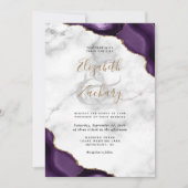 パープル金ゴールドアゲートコーナーマーブル結婚ズ 招待状 (正面)