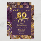 パープル金ゴールドアゲートサプライズ60th誕生日パーティー 招待状 (正面/裏面)
