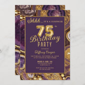 パープル金ゴールドアゲートサプライズ75th誕生日パーティー 招待状 (正面/裏面)