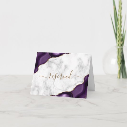 パープル金ゴールドアゲートマーブル結婚リザーブドズプレイス カード (正面)