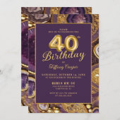 パープル金ゴールドアゲートマーブル40th誕生日招待状 招待状 (正面/裏面)