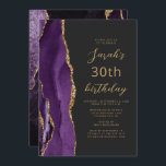 パープル金ゴールドアゲート石板スクリプト30th誕生日 招待状<br><div class="desc">この離れ誕生日パーティの手の端エレガントはモダン、金ゴールドのグリッターと一緒に紫の水の色をトリム縁どする特徴がある。カスタマイズ可能な文字は、金ゴールドカラーのスクリプトとサンセリフのフォントを石板の黒い背景に組み合わせている。裏面は紫色と金ゴールド酸デザインが一致する。</div>