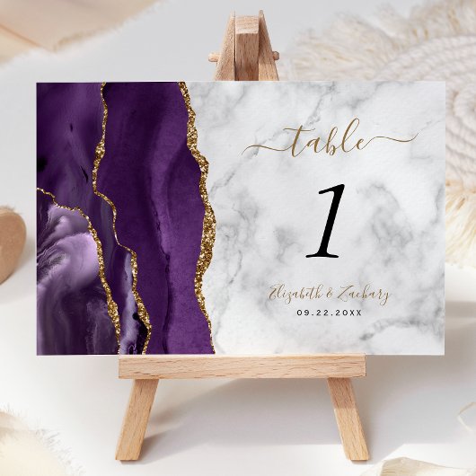 パープル金ゴールドアゲート結婚大理石 テーブルナンバー
