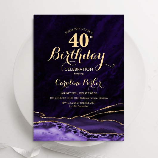 パープル金ゴールドアゲート40歳の誕生日 招待状