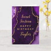 パープル金ゴールドアゲートSweet sixteenハッピーバースデー カード (黄色い花)