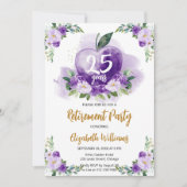 パープル金ゴールドアップルフローラ先生退職パーティー 招待状 (正面)