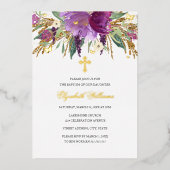 パープル金ゴールドアメジストフローラガールバプティスフォイル 箔招待状 (正面)