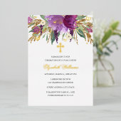 パープル金ゴールドアメジストフローラガールバプティスフォイル 箔招待状 (立ち正面)