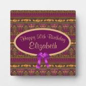 パープル金ゴールドアールデコプリント50誕生日 フォトプラーク (正面)