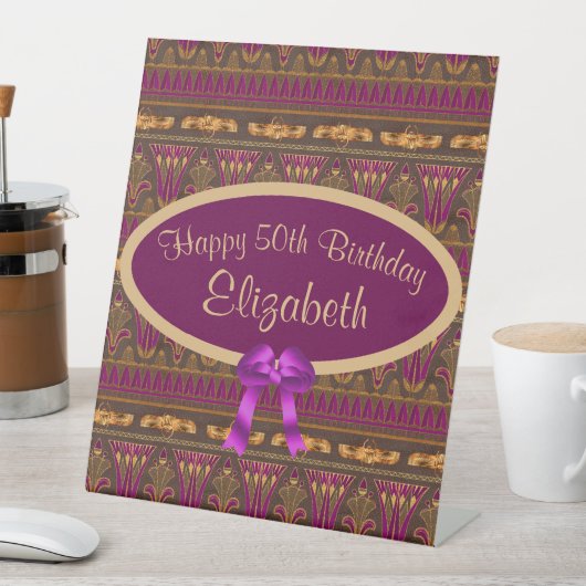 パープル金ゴールドアールデコプリント50誕生日 台座サイン (インサイチュ)
