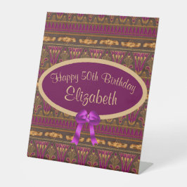 パープル金ゴールドアールデコプリント50誕生日 台座サイン