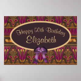 パープル金ゴールドアールデコプリント50th誕生日ポスター ポスター