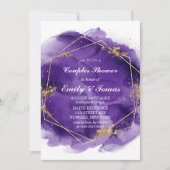 パープル金ゴールドウォーターカラーカップルシャワー招待状 (正面)