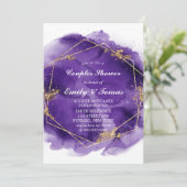 パープル金ゴールドウォーターカラーカップルシャワー招待状 (スタンド正面)