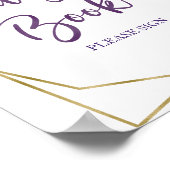 パープル金ゴールドウォーターカラーフローラゲストブックサイン ポスター (角)