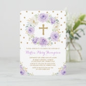 パープル金ゴールドウォーターカラーフローラバプテスマ《キリスト教》洗礼式や命名式 招待状 (スタンド正面)