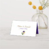 パープル金ゴールドウォーターカラーブケ結婚ーズ プレイスカード (裏面)