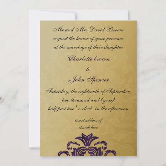 パープル金ゴールドエレガンス結婚式招待状 招待状 (裏面)
