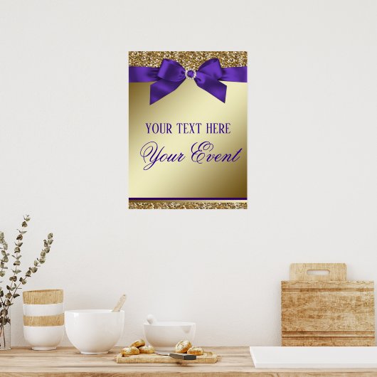 パープル金ゴールドエレガントイベントウェルカムサイン ポスター (キッチン)