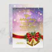 パープル金ゴールドエレガントカンパニーホリデーパーティー インビテーションポストカード (正面/裏面)