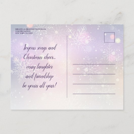 パープル金ゴールドエレガントカンパニーホリデーパーティー インビテーションポストカード (裏面)