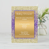 パープル金ゴールドエレガントダイヤモンド赤ちゃん 招待状 (スタンド正面)
