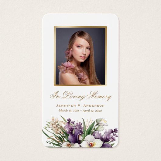 パープル金ゴールドオーキッド葬儀記念祈りの言葉カード (正面)