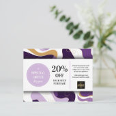 パープル金ゴールドカスタムクーポン割引はがき ポストカード (スタンド正面)