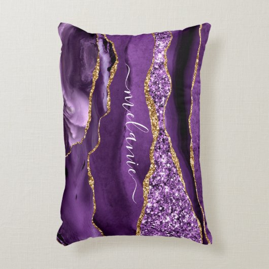 パープル金ゴールドカスタムグリッターあなたの名前アクセントピロー アクセントクッション (正面(垂直))