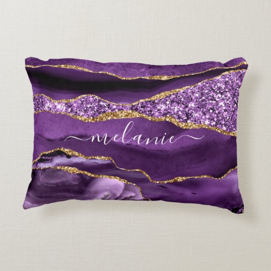 パープル金ゴールドカスタムグリッターあなたの名前アクセントピロー アクセントクッション (裏面)