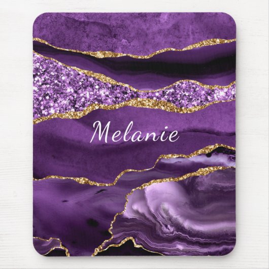 パープル金ゴールドカスタムグリッター名マウスパッド マウスパッド (正面)