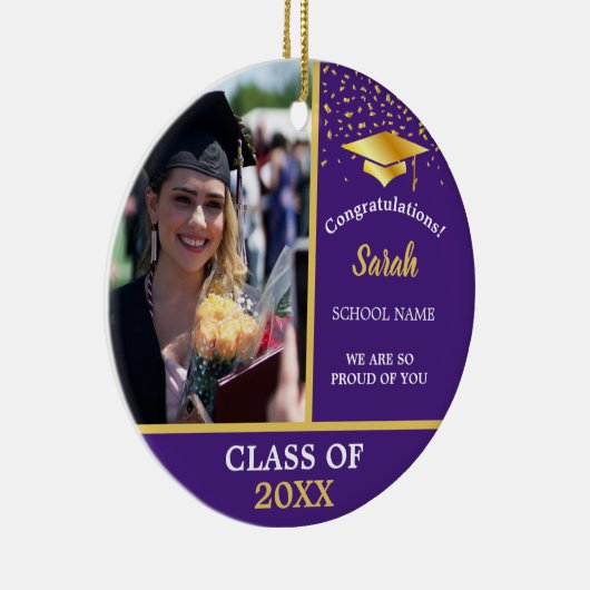 パープル金ゴールドカスタム卒業フォトクラスOf 2024 セラミックオーナメント (右)